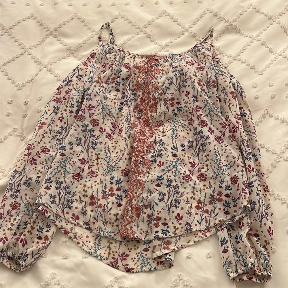 Medium blue & purple Rewind cold shoulder blouse